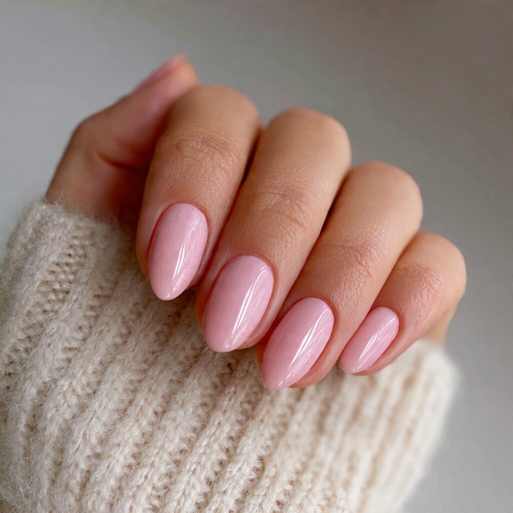 soft pink natural nails are trending in