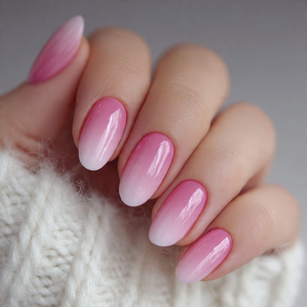 soft pink ombre nails create a gentle
