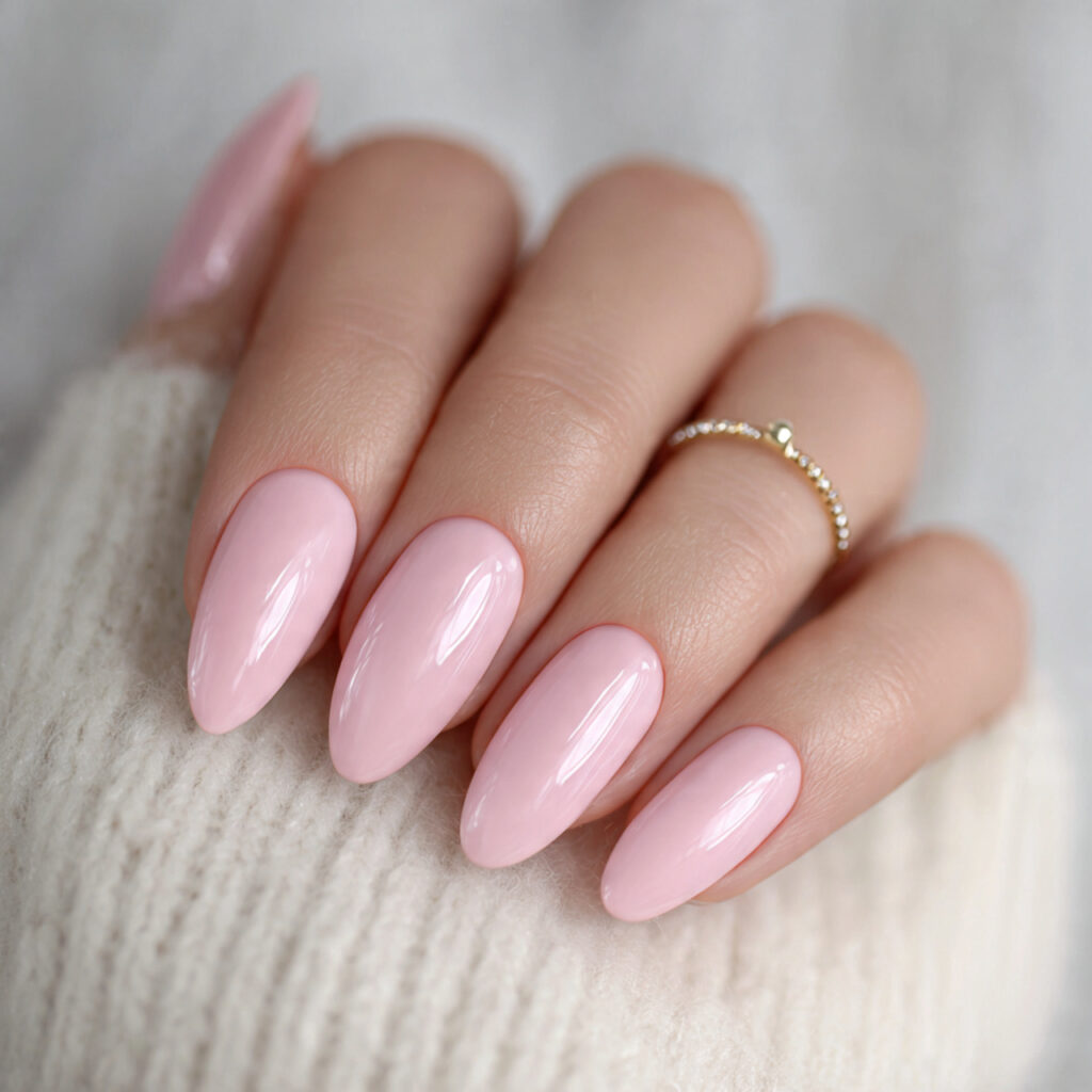 soft pink oval nails create a graceful