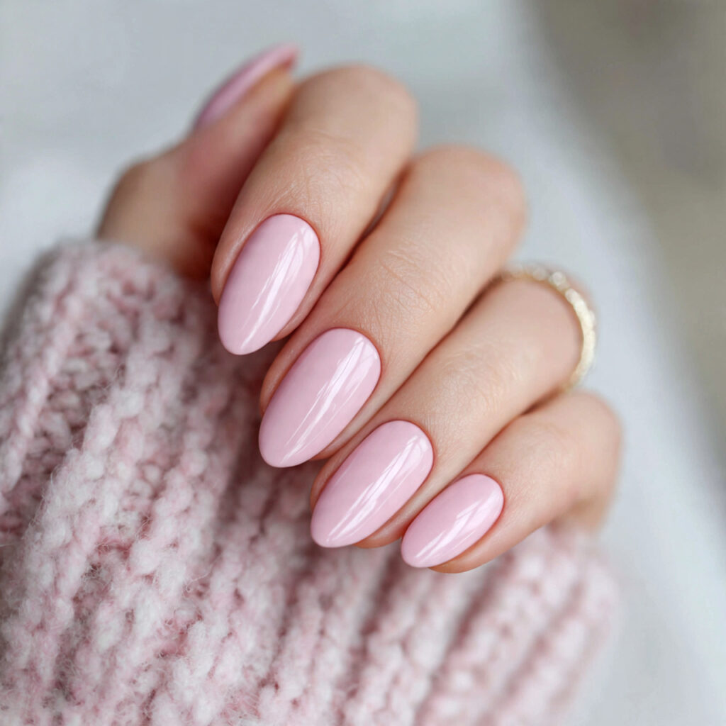 soft pink short almond nails