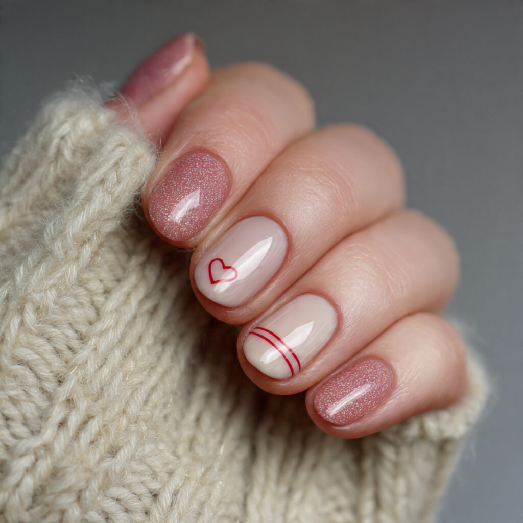 soft rose nails with a single line
