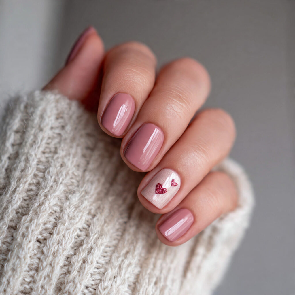 soft rose nails with a tiny side