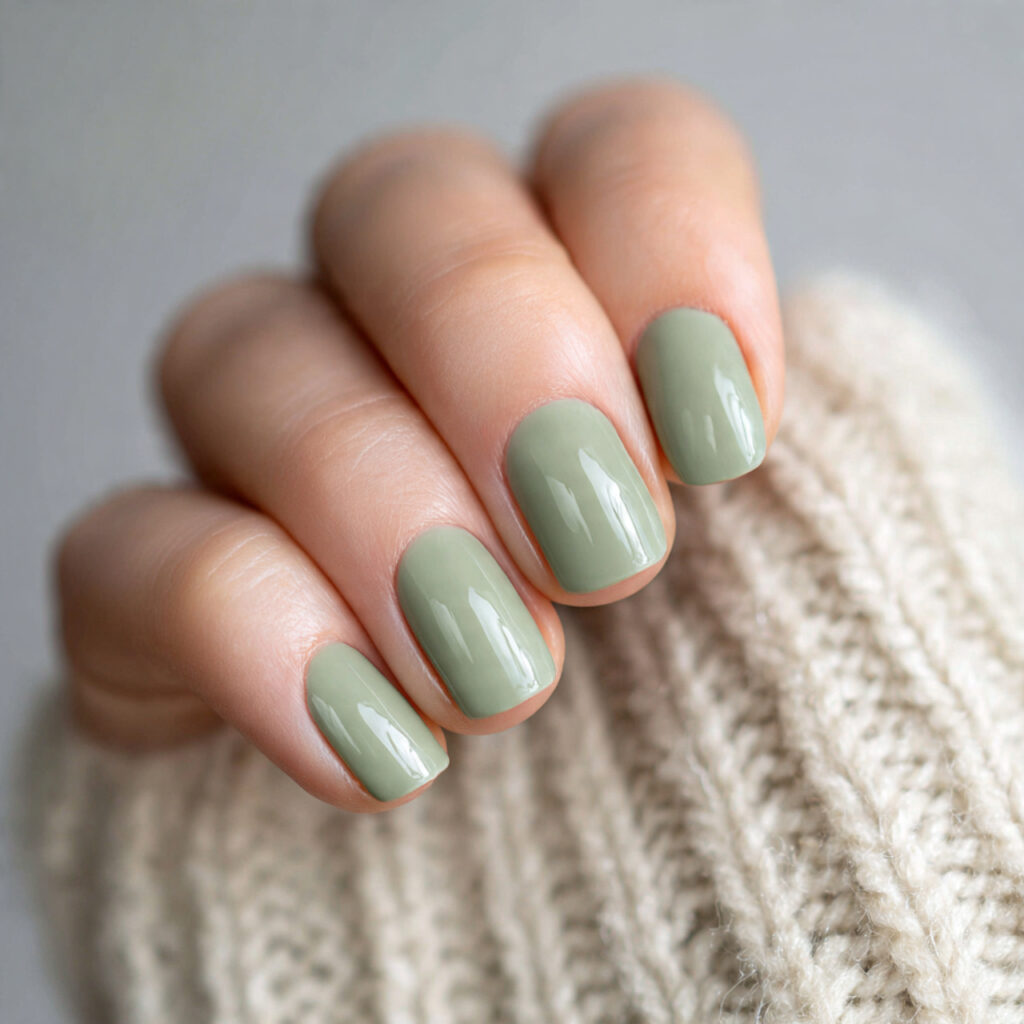 soft sage green nail polish on short