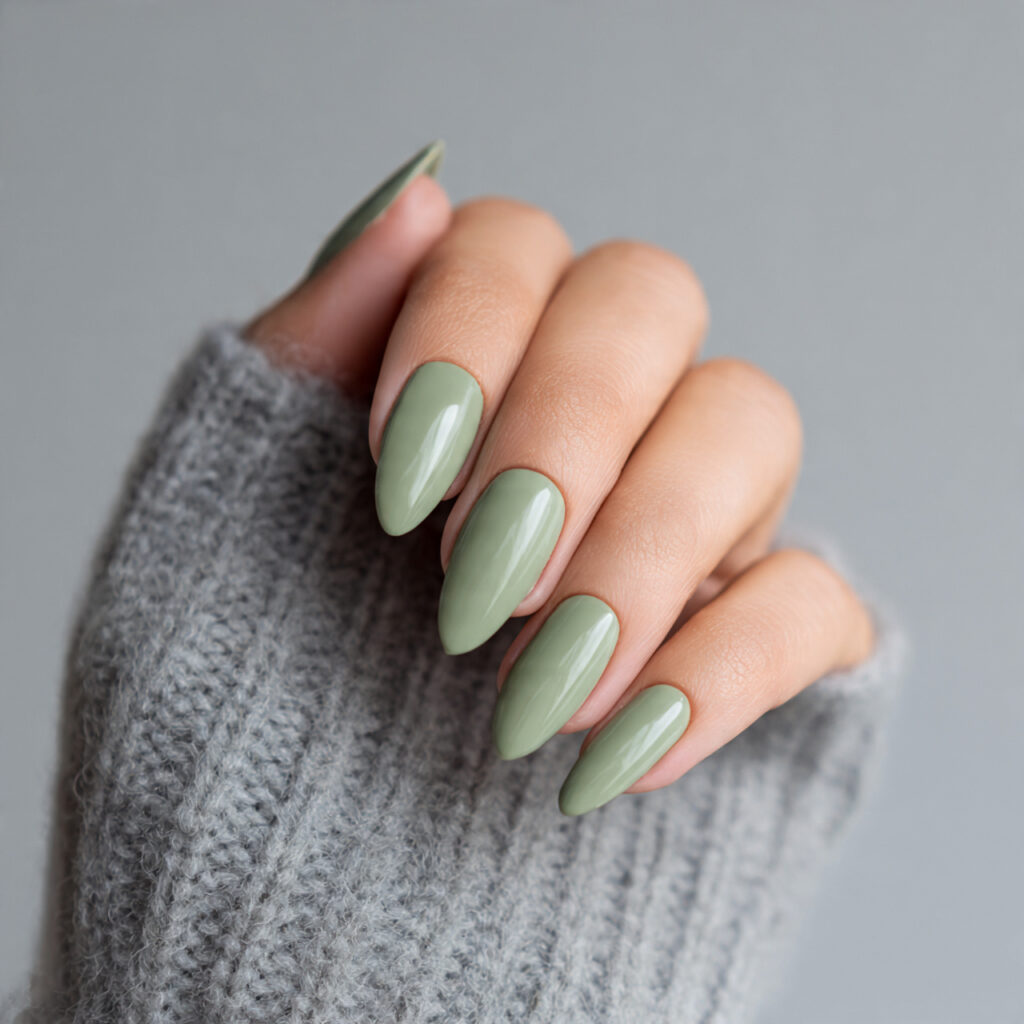 soft sage green nails create a calm