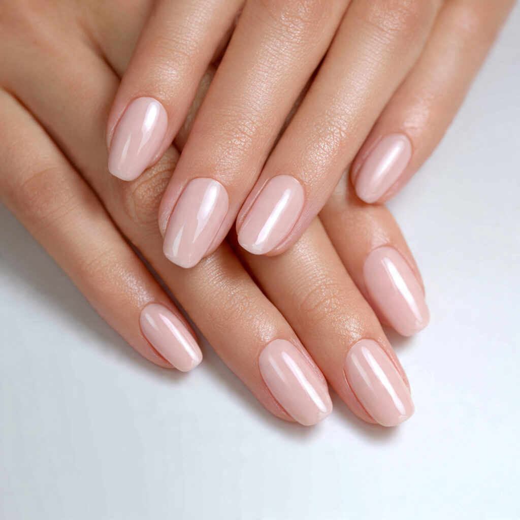 soft skin tone nails that blend seamlessly with