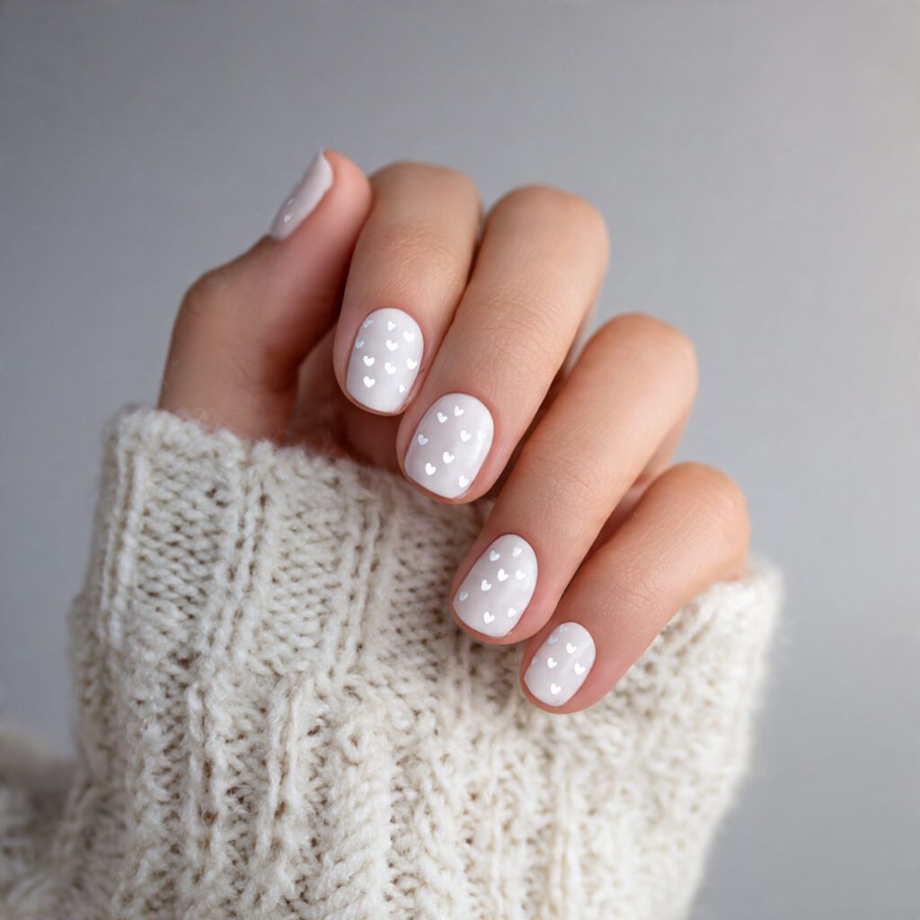 29 Dainty Valentine Nail Designs for a Soft Romantic Look 9 soft white valentine nails create a clean