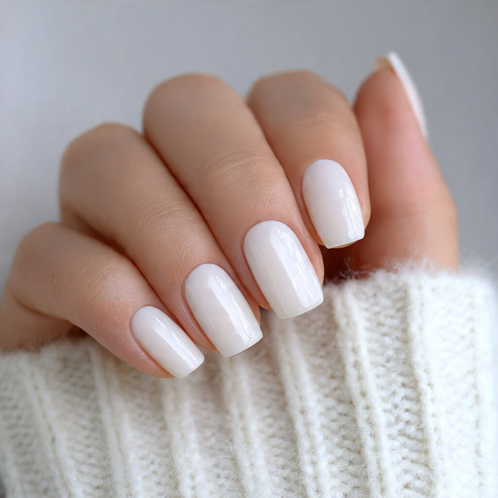 square and squoval milky white january nails