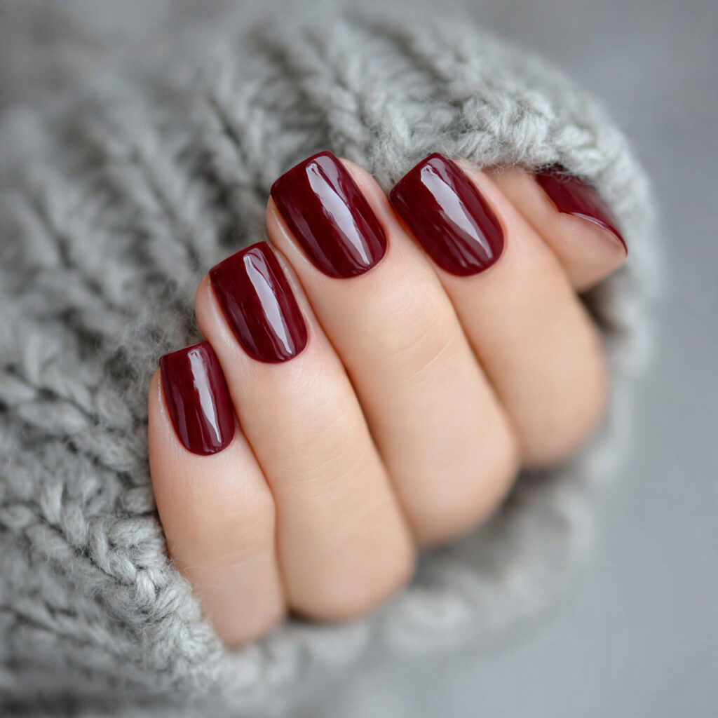 square burgundy nails