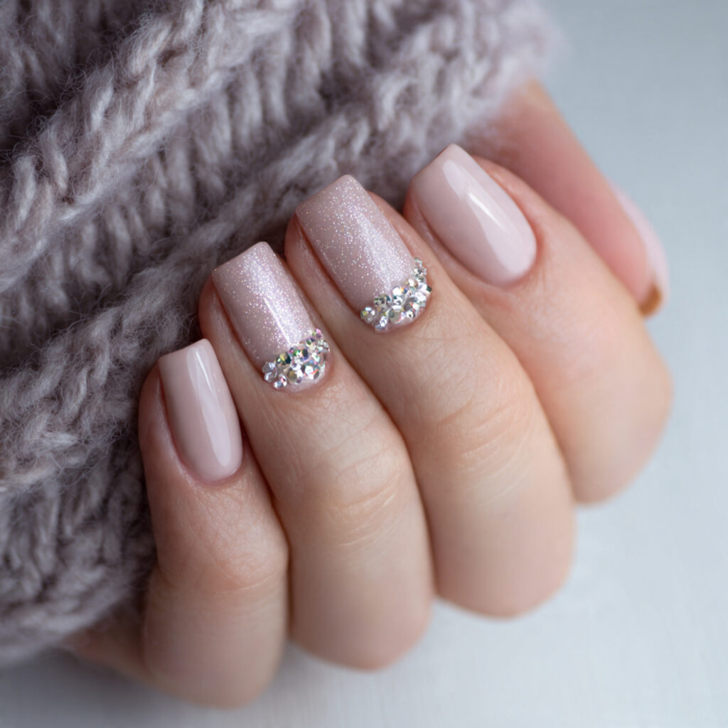 subtle rhinestone elegant nails add sparkle without