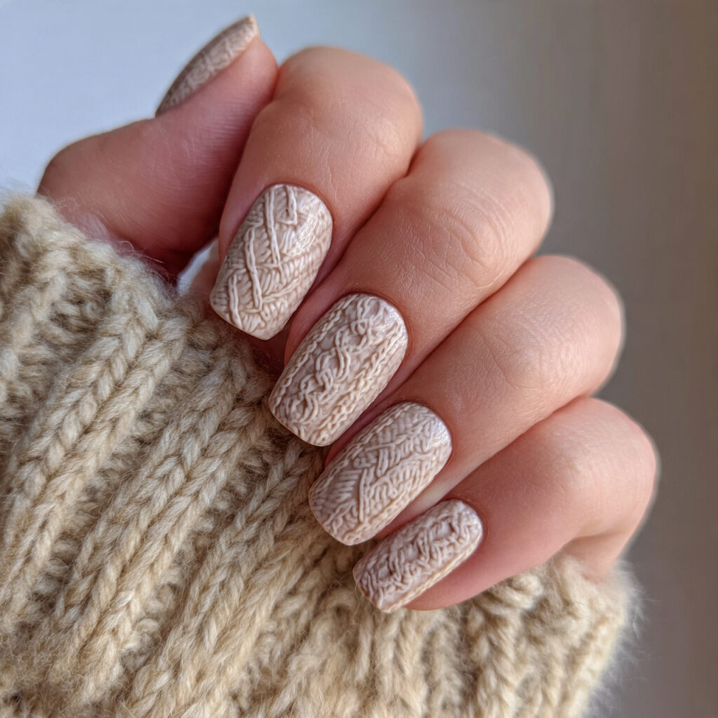 sweater textured beige january nails feel warm