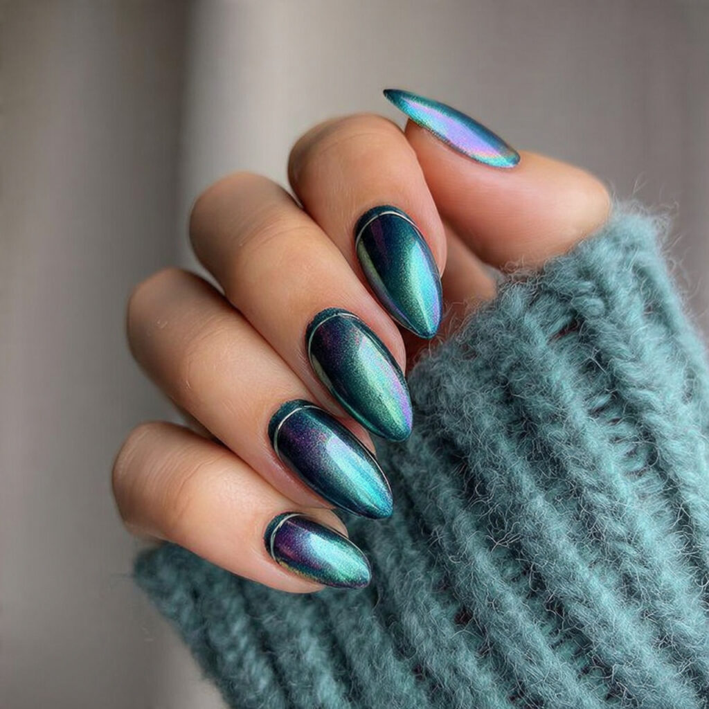 teal cat eye nails offer an unconventional