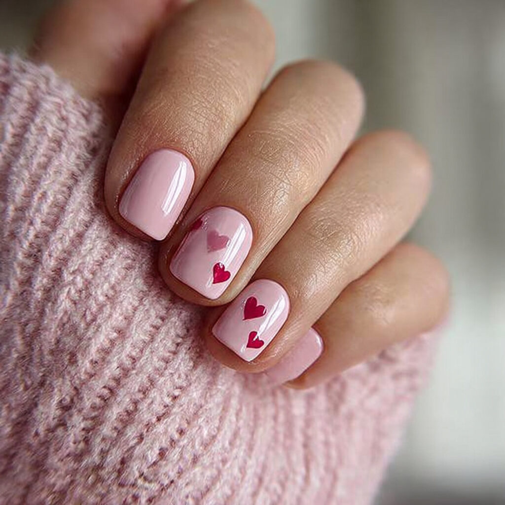tiny heart accent short square valentine nails