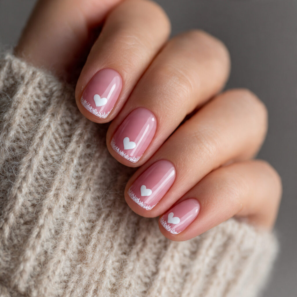 29 Dainty Valentine Nail Designs for a Soft Romantic Look 27 tiny heart border nails place small hearts