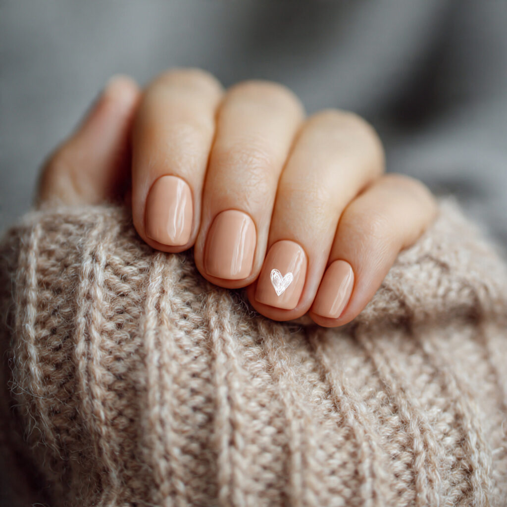 26 Neutral Valentine Nails for Short and Cozy Styles 17 tiny heart near the base of short