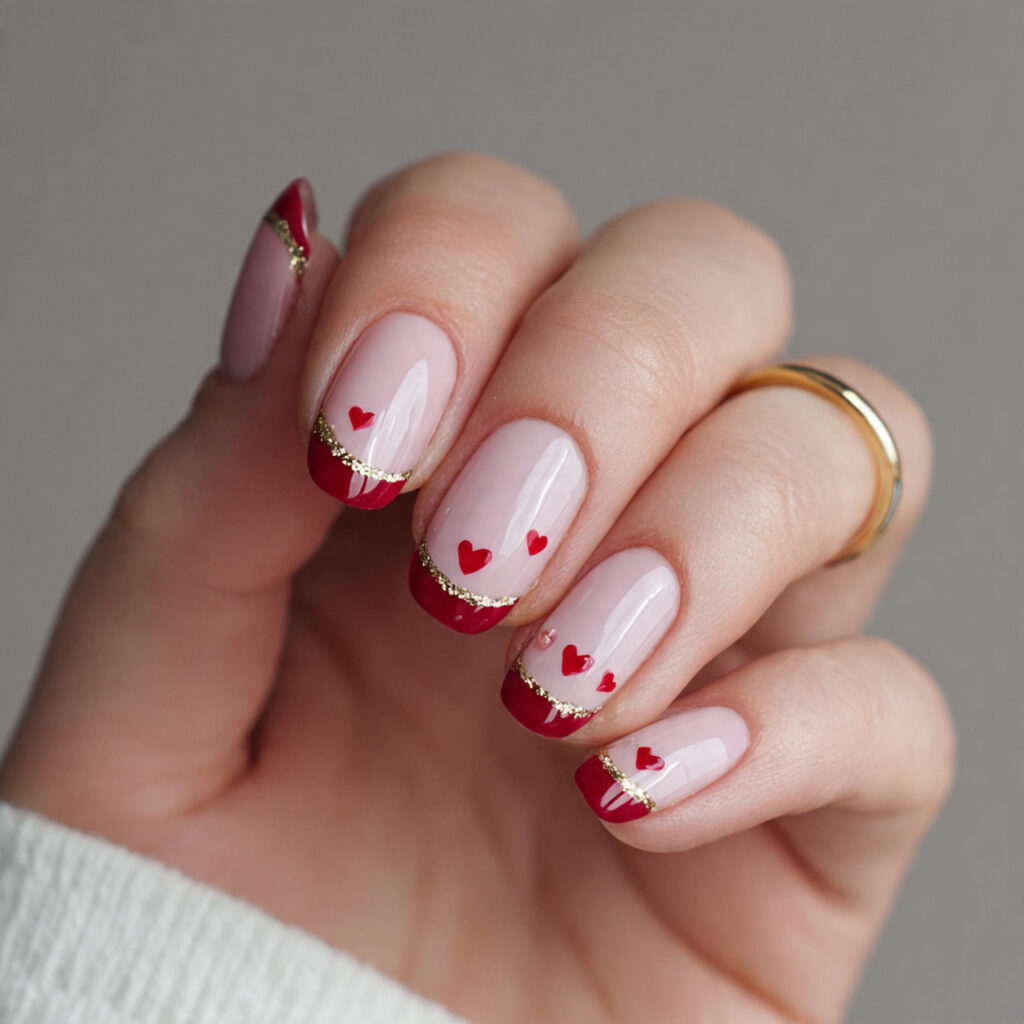 trendy simple valentine nails with minimal heart
