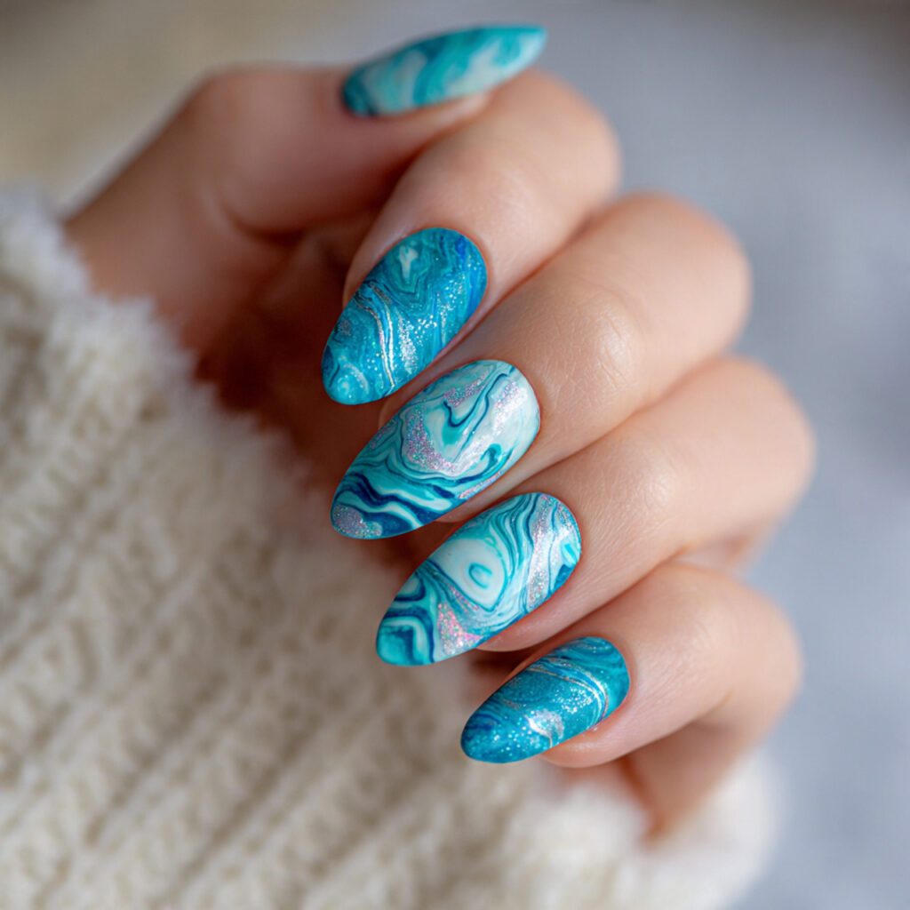 turquoise marble nails bring natural beauty and
