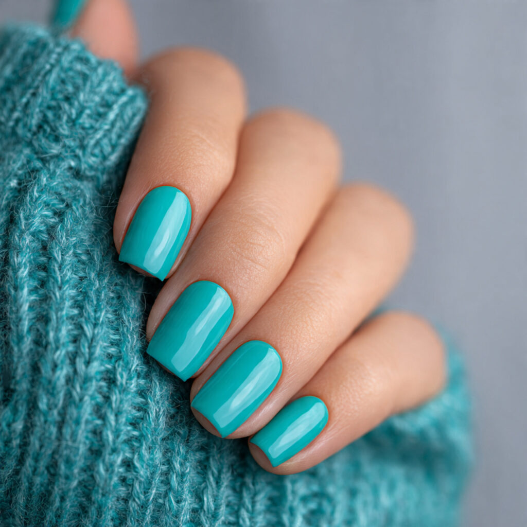 turquoise square nails combine vibrant blue green color