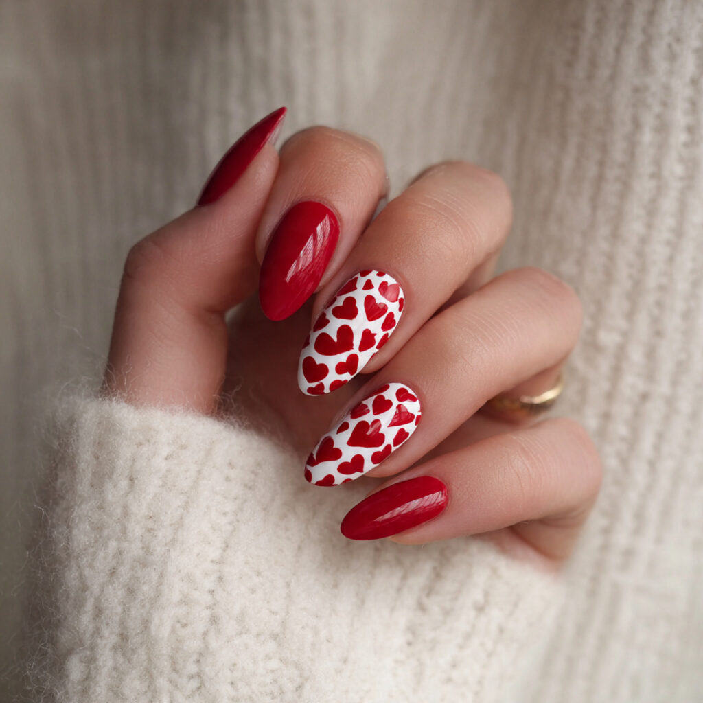 valentine nails almond red