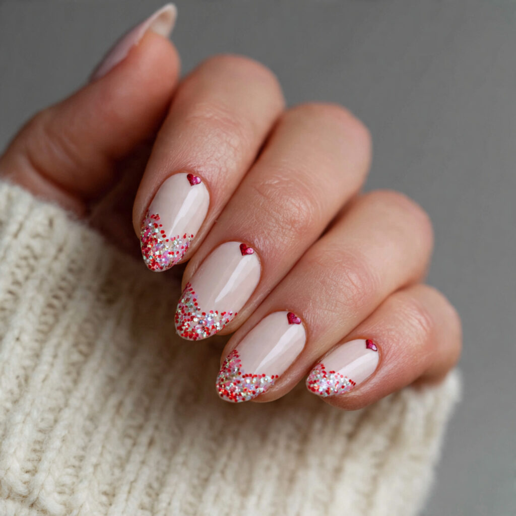 valentine nails almond shape short design with