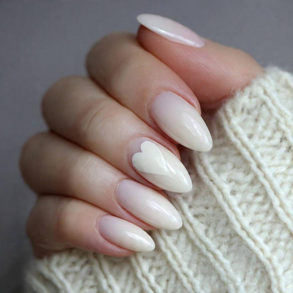 valentine nails almond simple through gentle off white