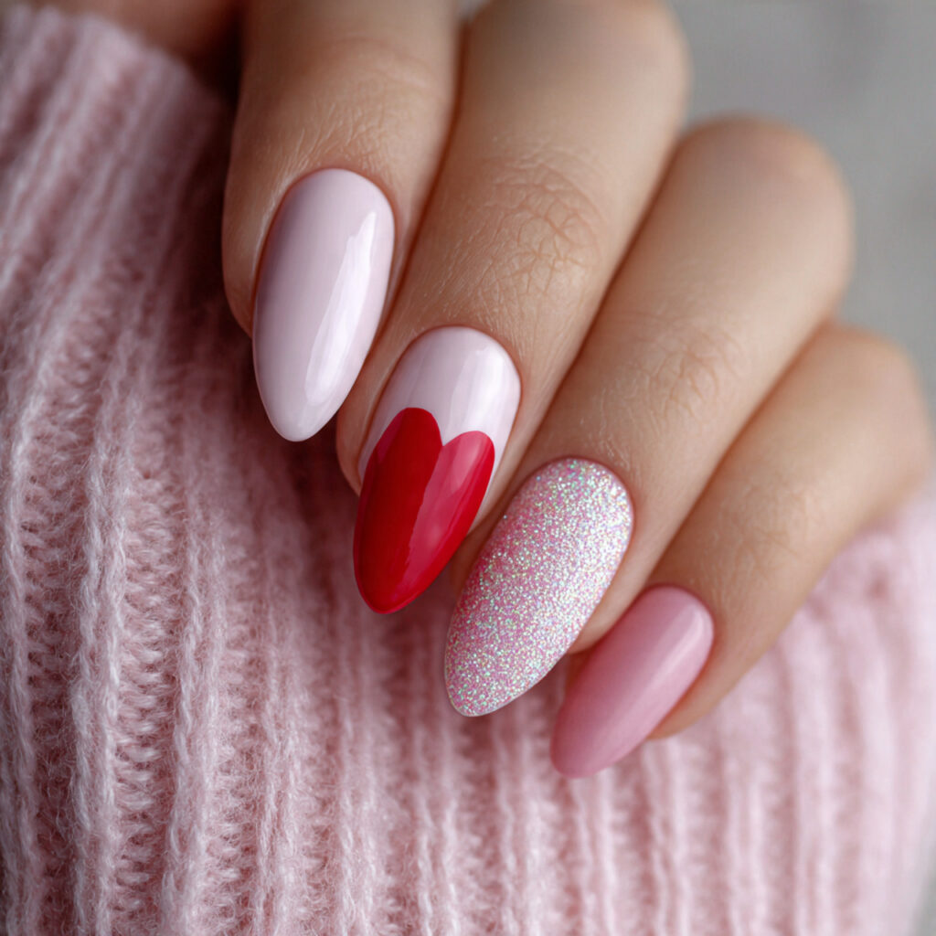 valentine nails almond simple through one different