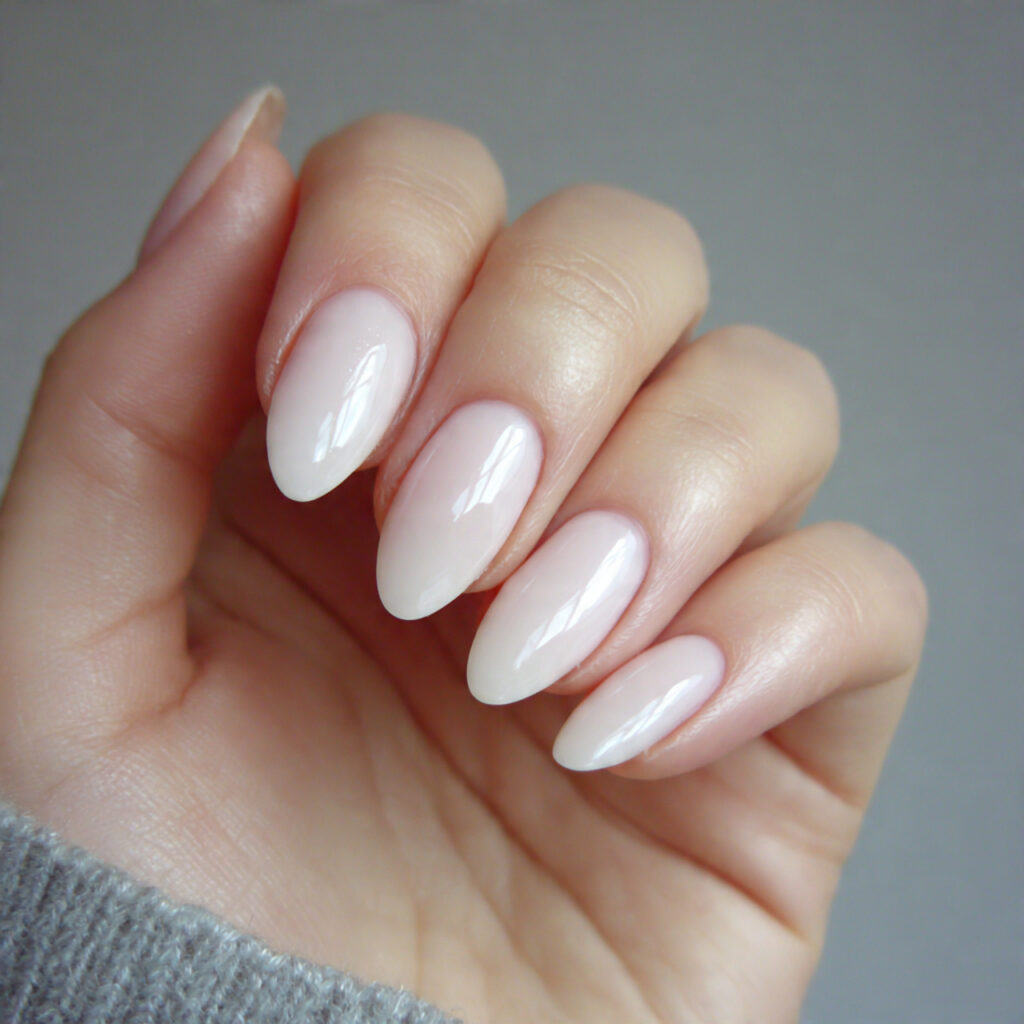 valentine nails almond simple through translucent white