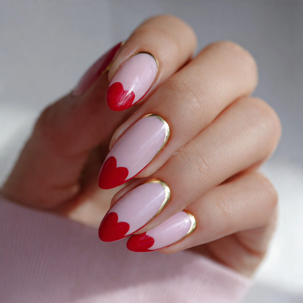 valentine nails almond simple with french manicure