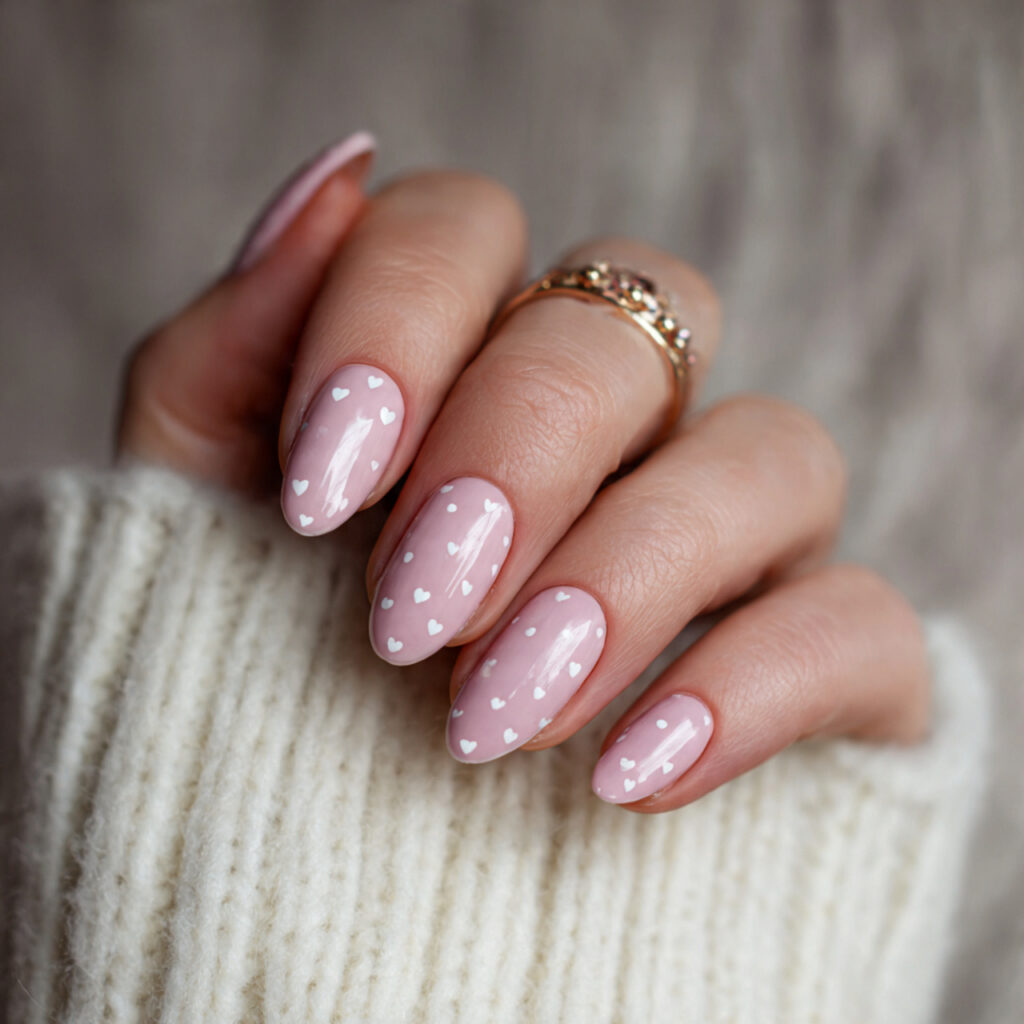 valentine nails almond simple with minimal dots