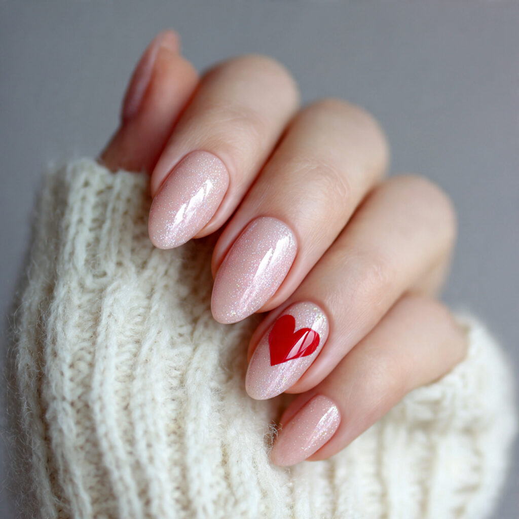 valentine nails almond simple with minimal sparkle