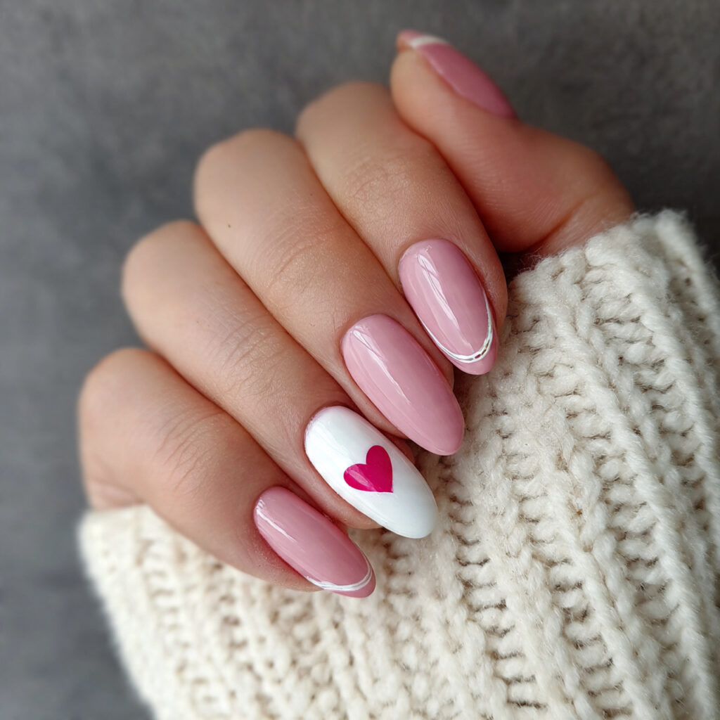 valentine nails almond simple with one small