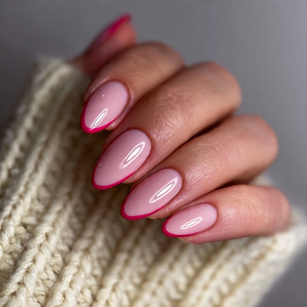 valentine nails almond simple with thin pink