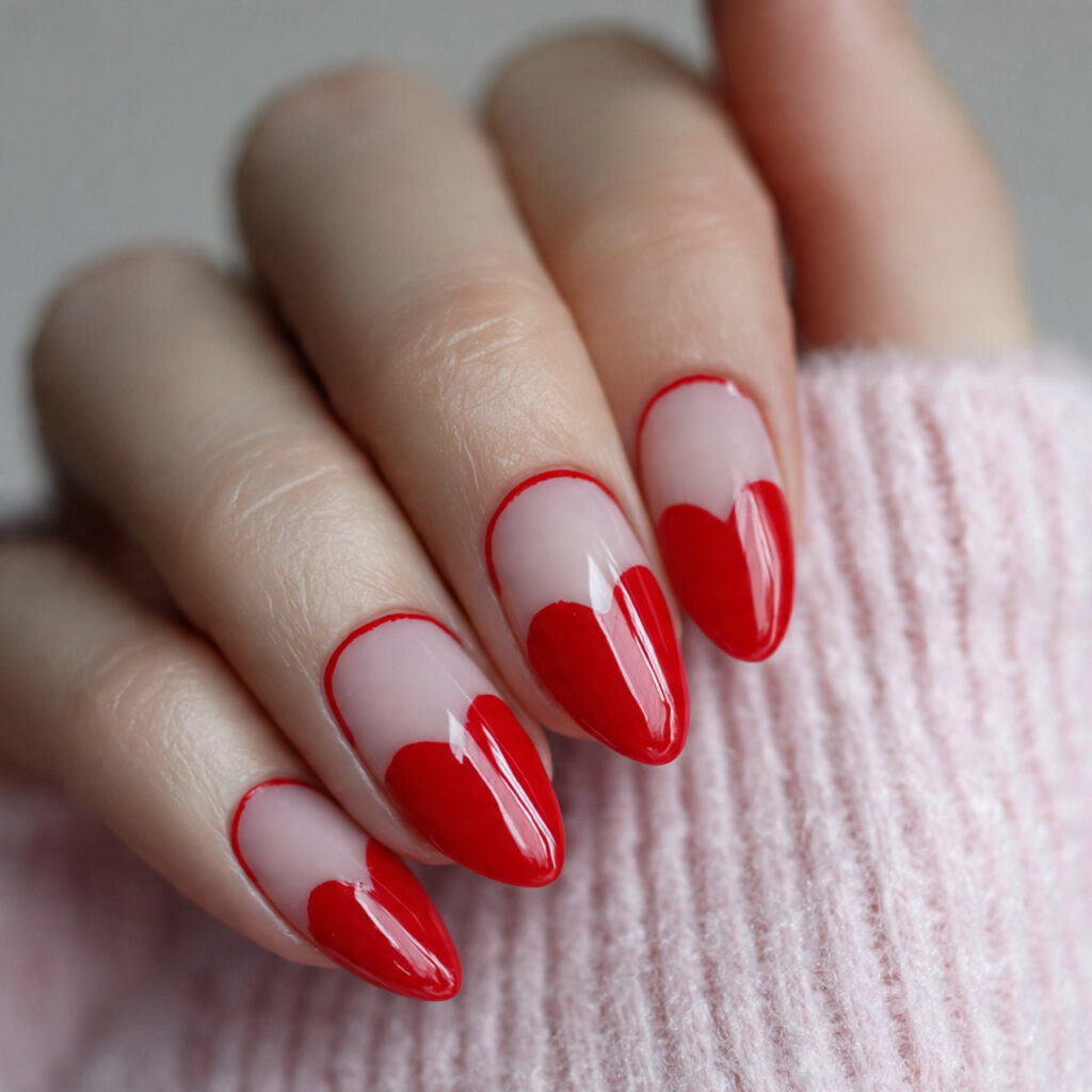 valentine nails almond simple with thin red
