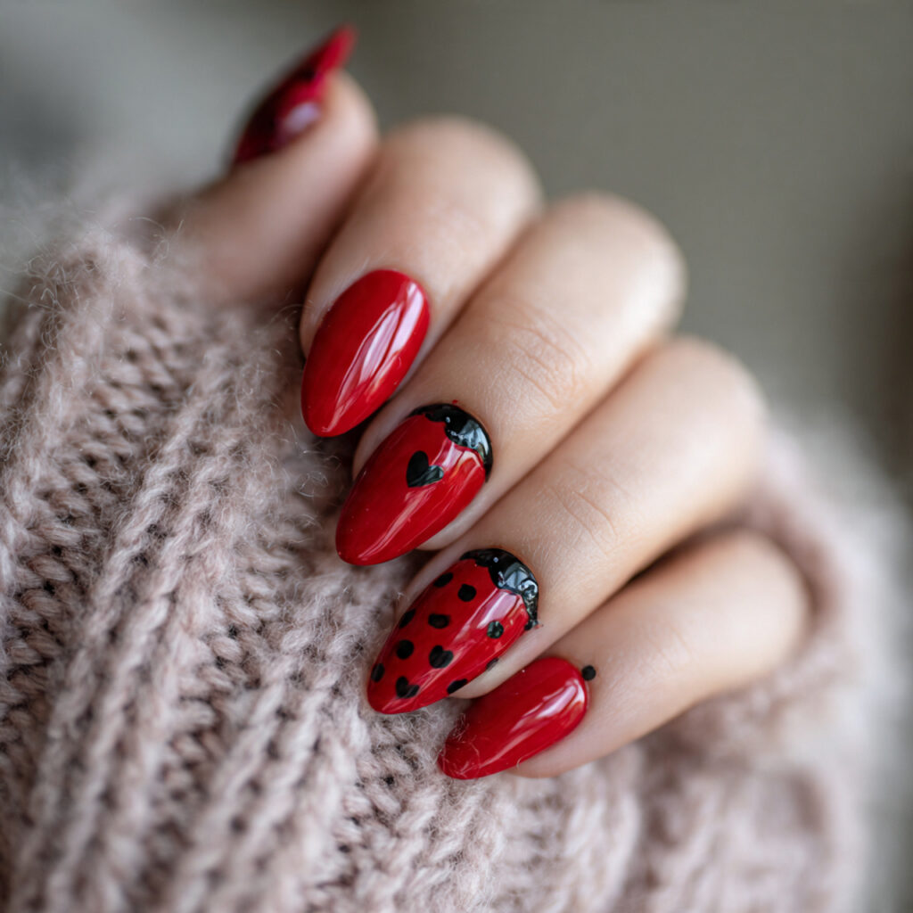 valentine s day nails with almond red polish