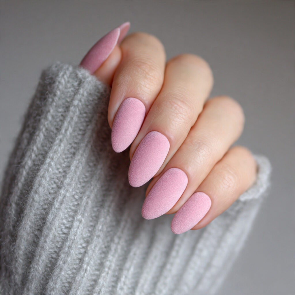 velvety valentine nails almond pink through soft