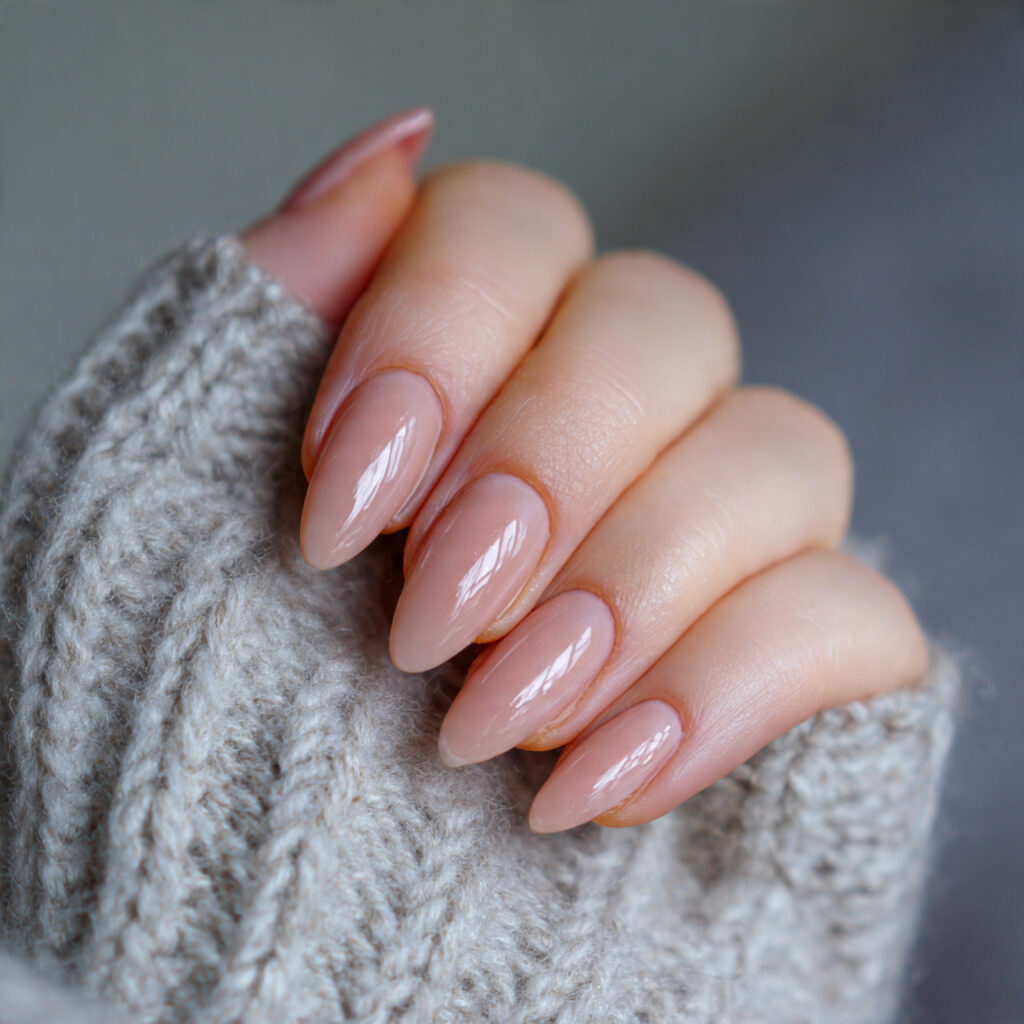 warm almond nails with minimal gloss