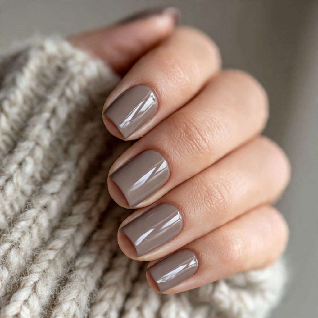warm taupe nails bring a cozy and