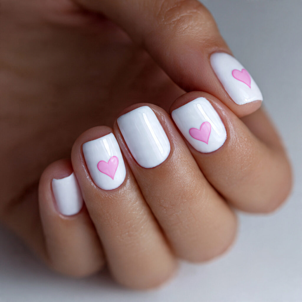 white base pink heart short square valentine