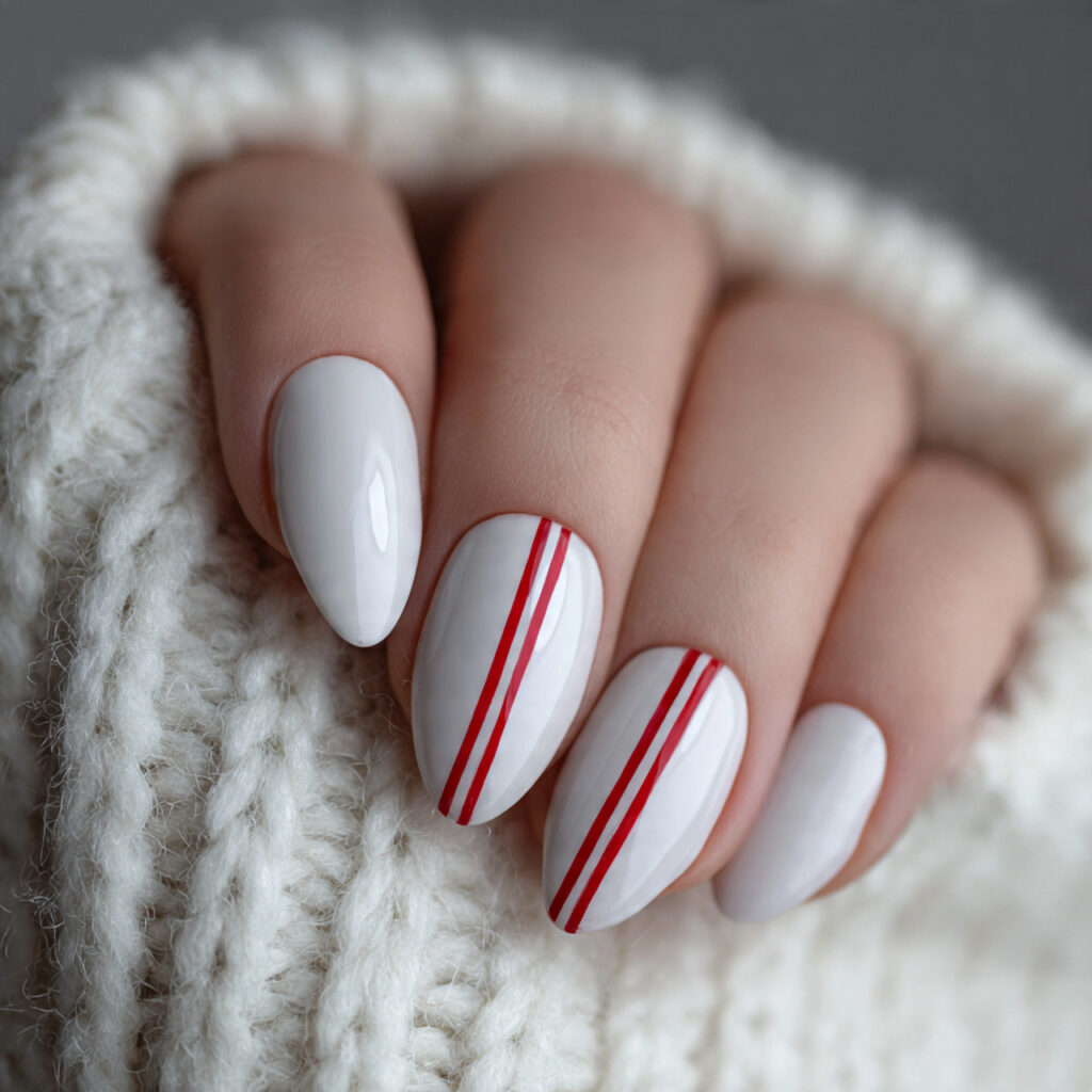 white cat eye nails with a red
