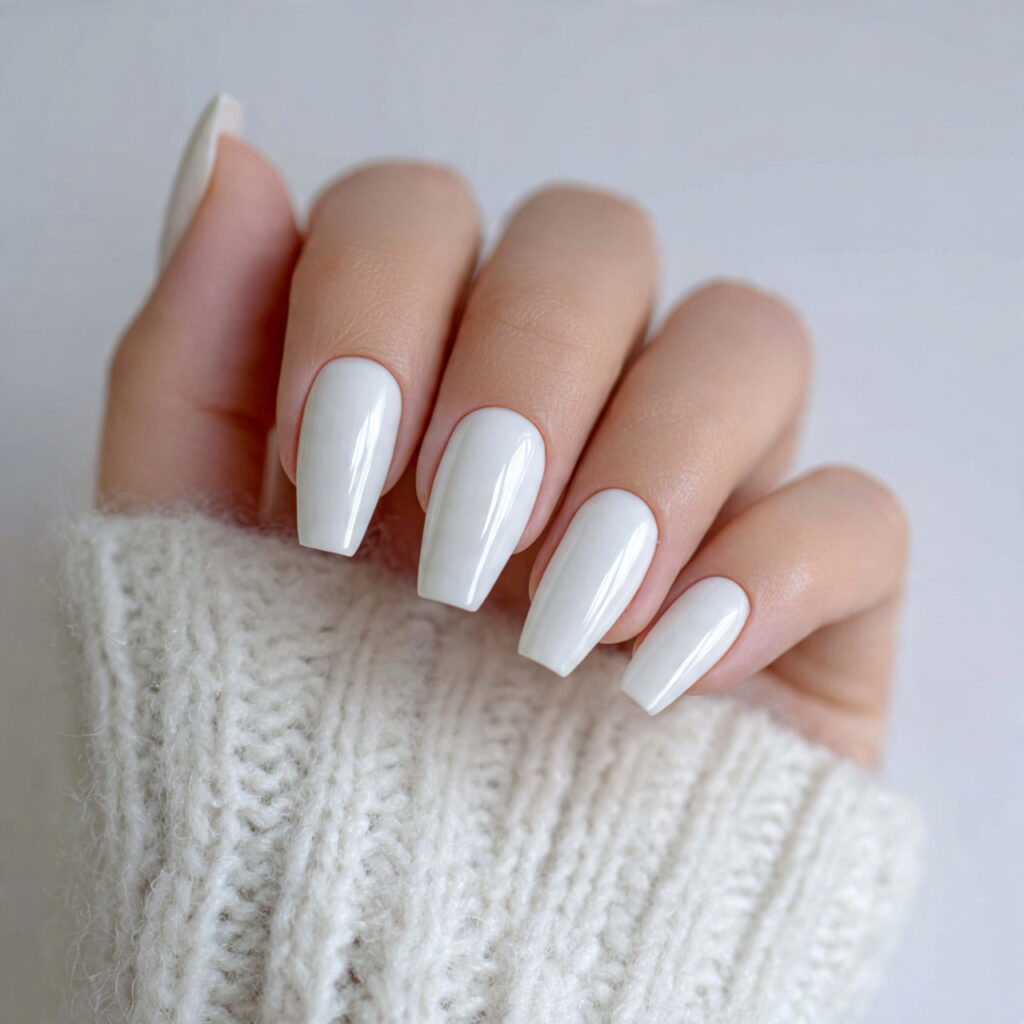 white coffin nails with clean finish