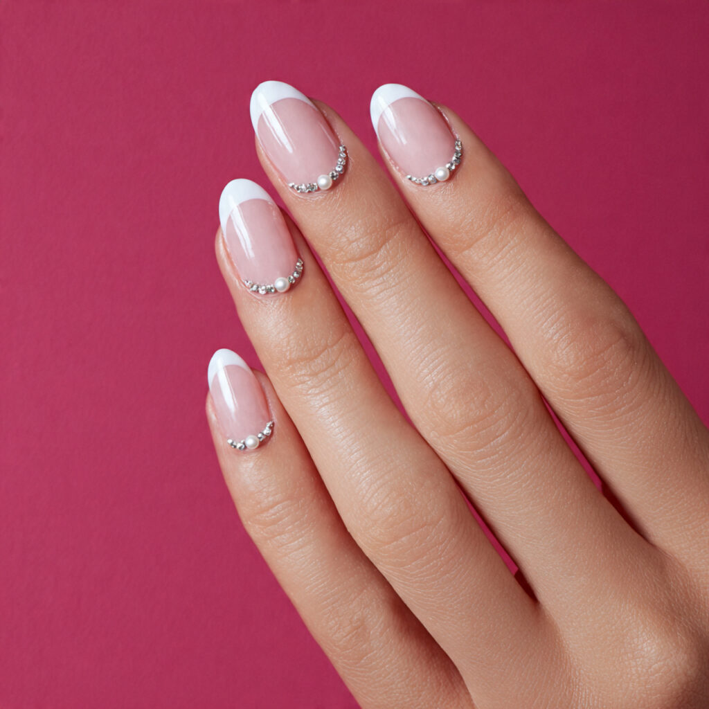 white french with pearl accents create refined