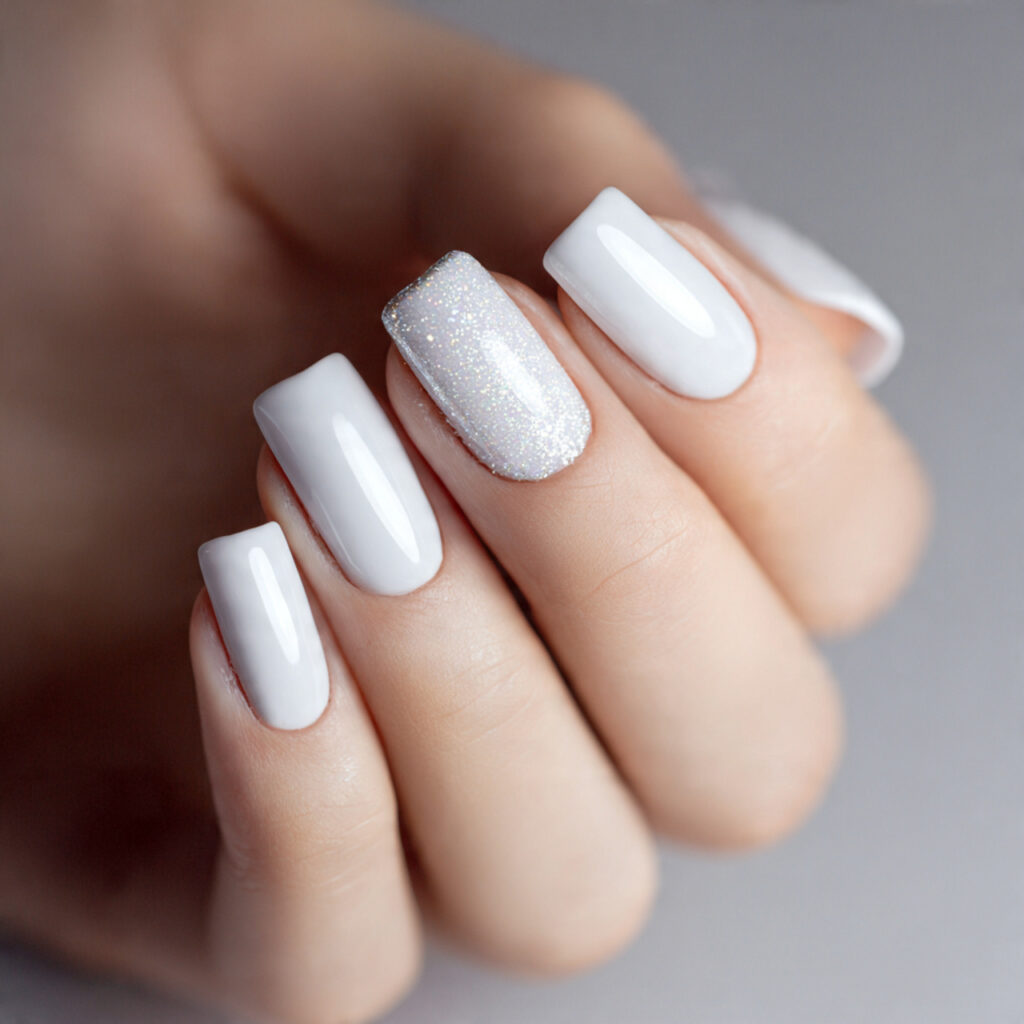 white nails with glossy and matte mix