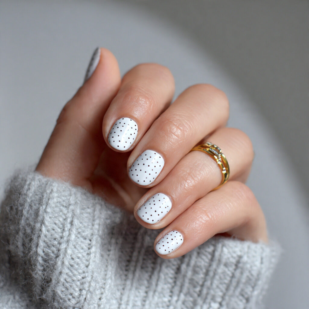 white nails with minimal dots feel playful