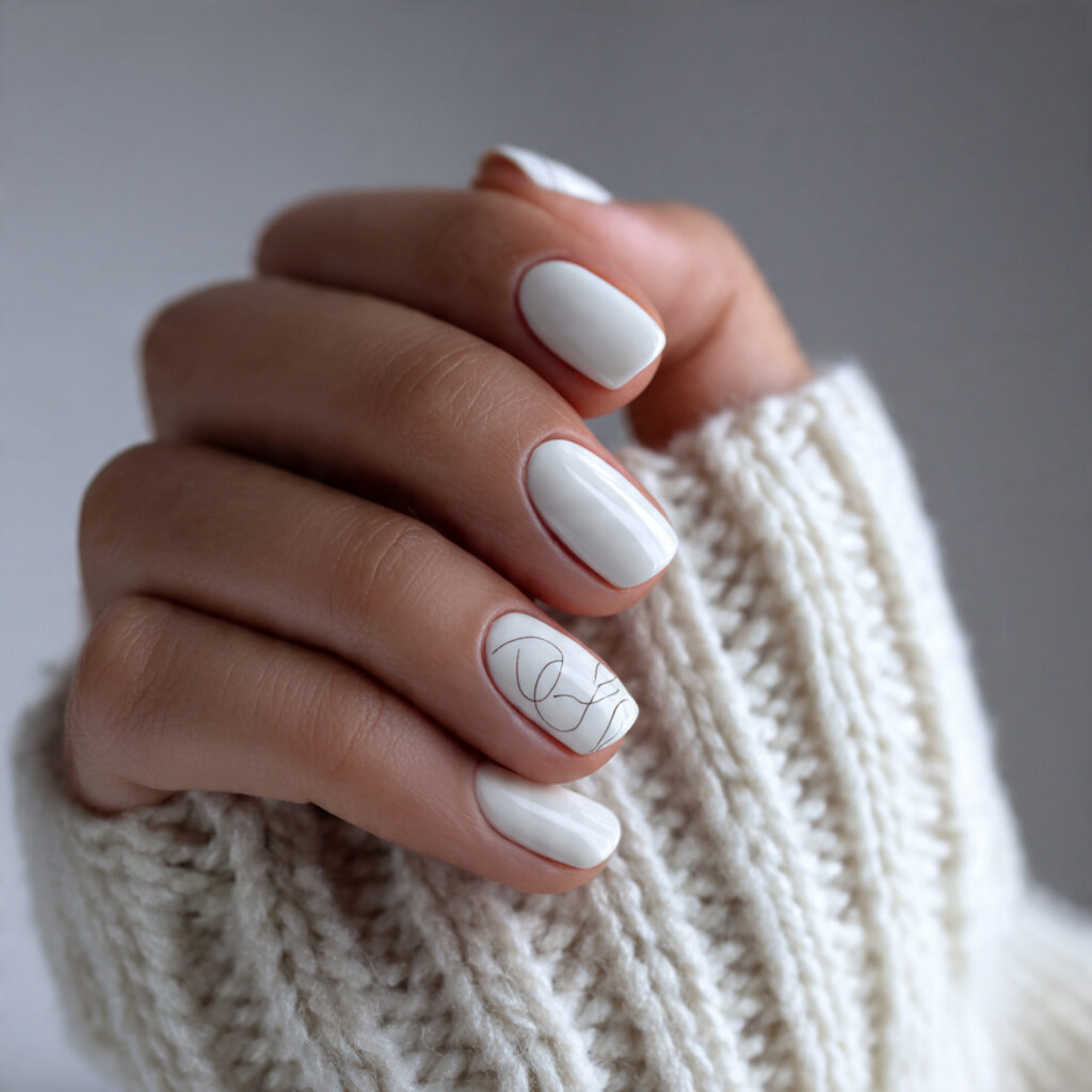 white nails with minimal line art