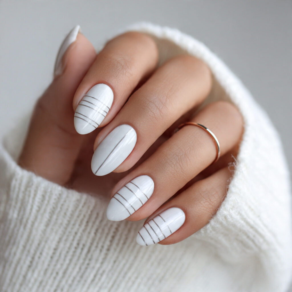 white nails with minimal line art feel