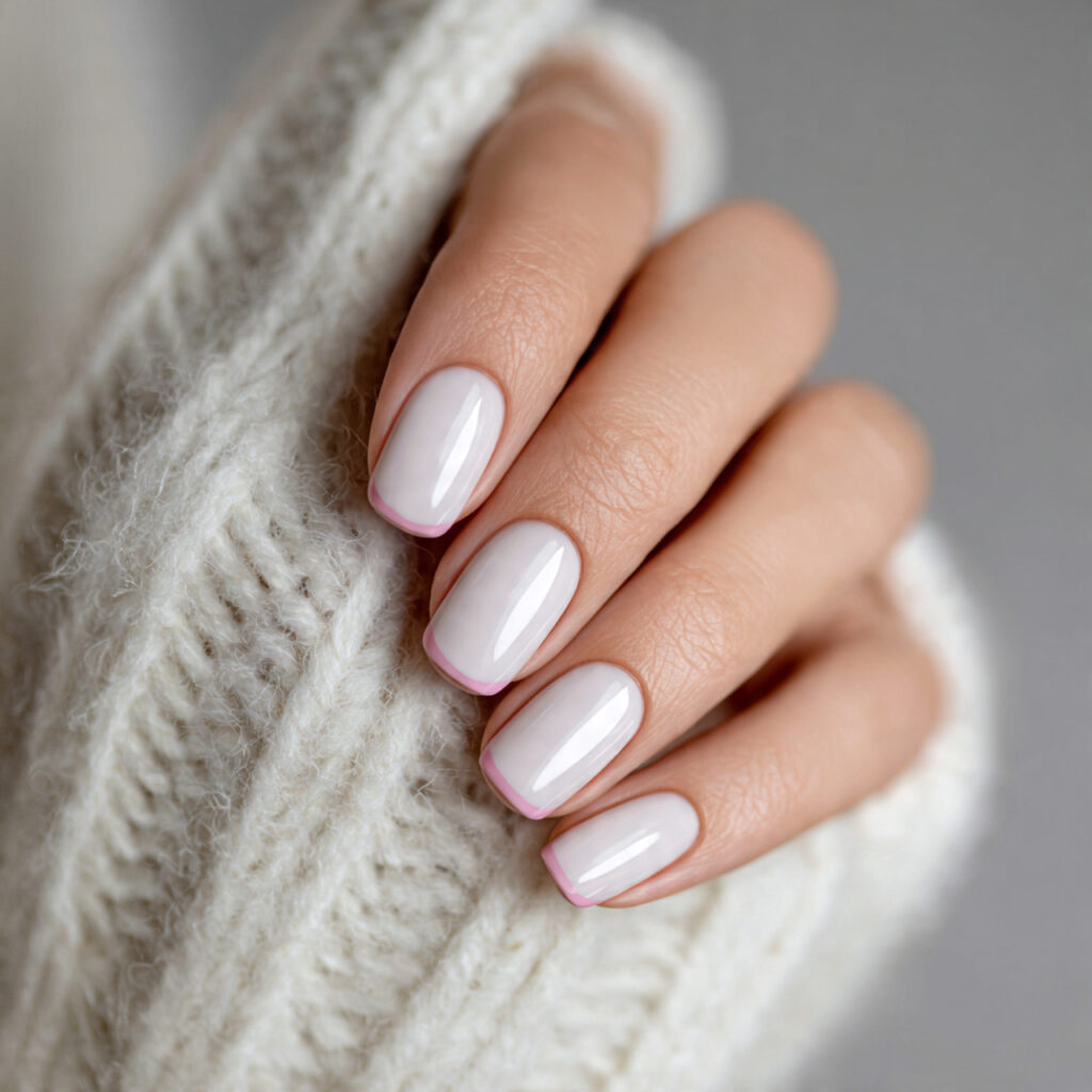 white nails with soft pink accents