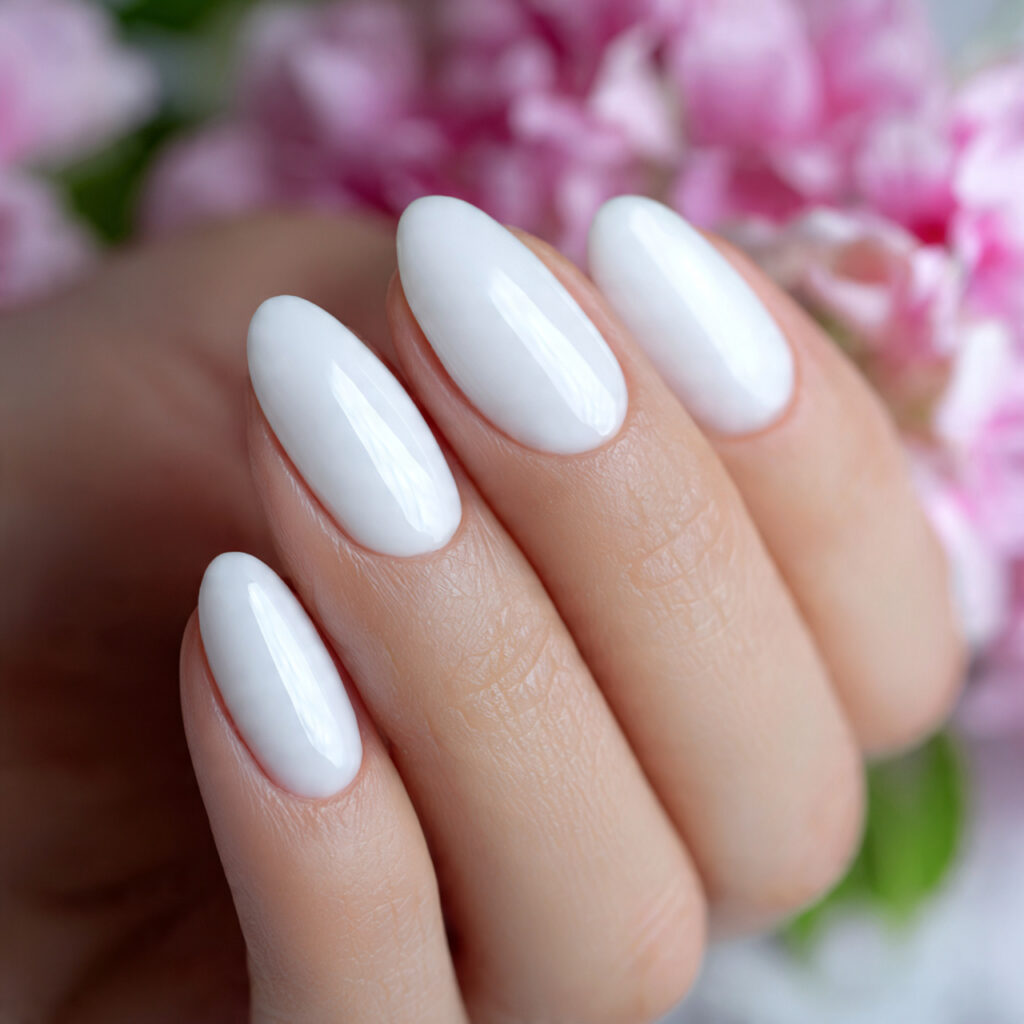 white rounded nails create a soft and