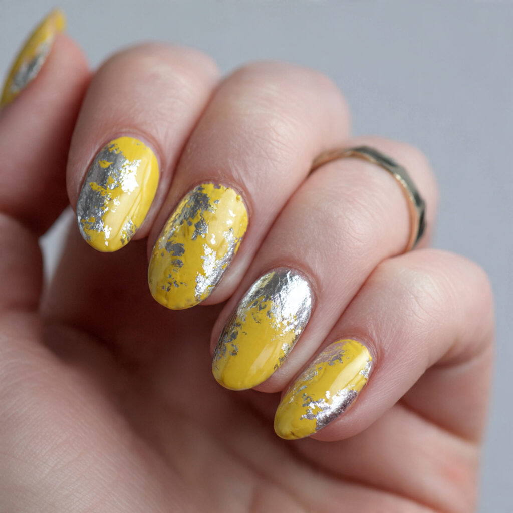 yellow and silver foil nails combine various