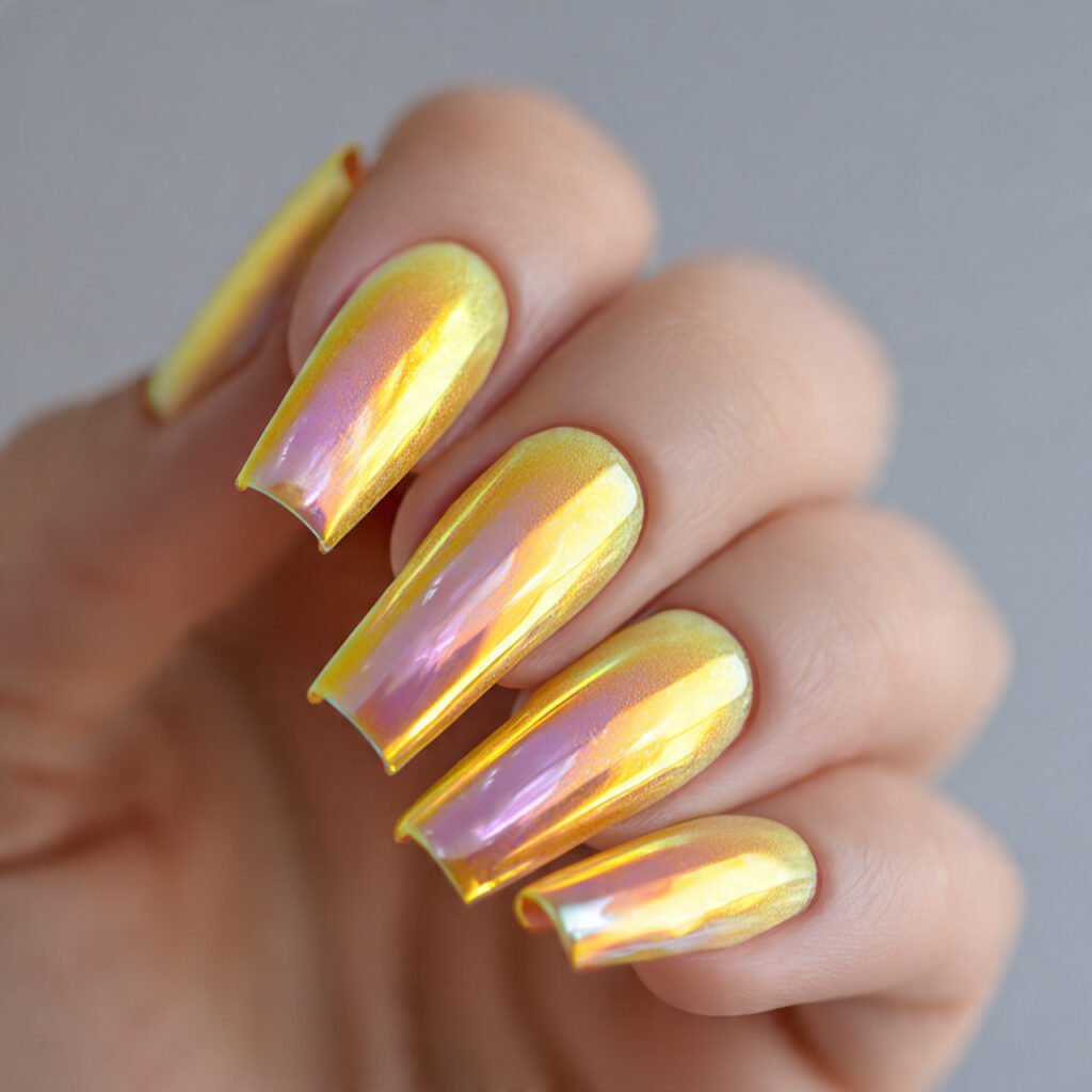 yellow aurora nails capture ethereal beauty using