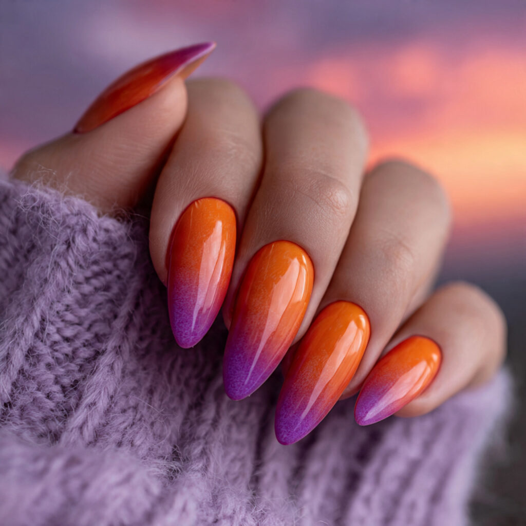 28 Sunset Ombre Nail Ideas That Blend Colors Beautifully Try This Look Today 12 Orange to Purple — The Dusk Sunset