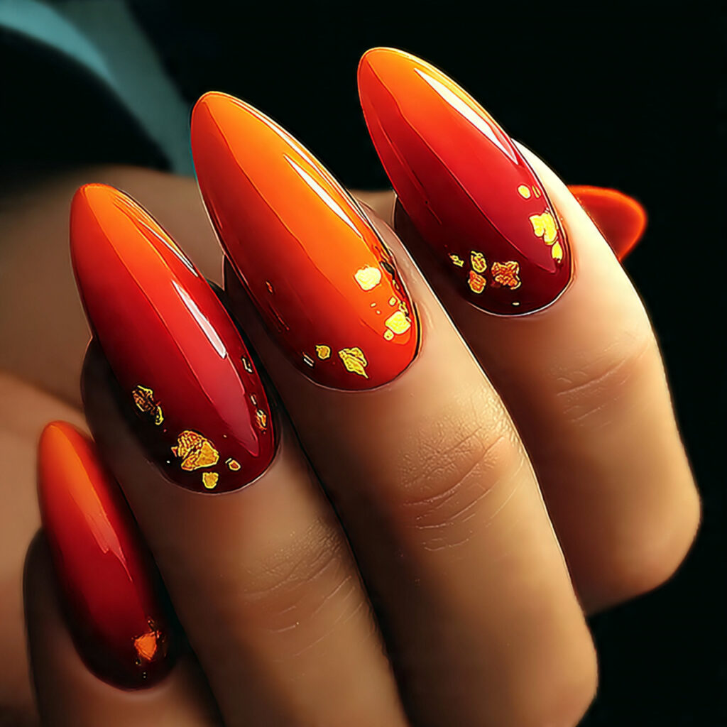 28 Sunset Ombre Nail Ideas That Blend Colors Beautifully Try This Look Today 14 Sunset Ombre With Gold Foil Accents